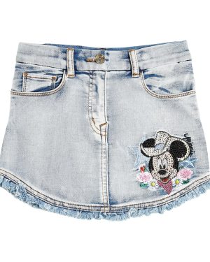 Monnalisa Embroidered frayed denim skirt