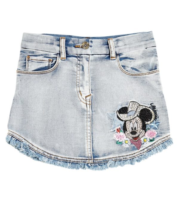 Monnalisa Embroidered frayed denim skirt