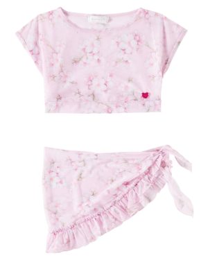 Monnalisa Floral mesh top and beach cover-up set