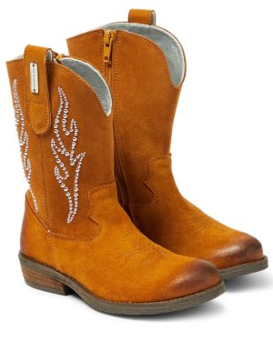 Monnalisa Studded suede cowboy boots