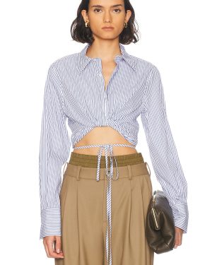 Monse Striped Long Sleeve Wrap Top in Ivory & Navy - Blue. Size 8 (also in ).