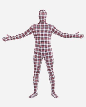 Morph Suit Red Plaid Zentai Suit Full Body Lycra Spandex Bodysuit