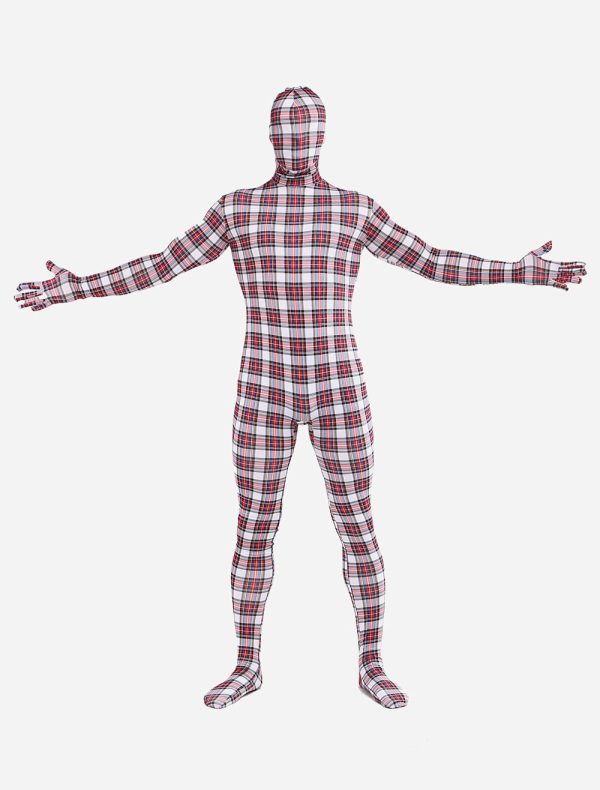 Morph Suit Red Plaid Zentai Suit Full Body Lycra Spandex Bodysuit