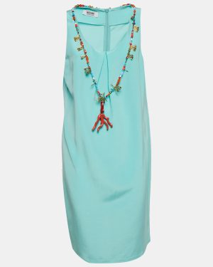 Moschino Cheap and Chic Blue Cotton Blend Embellished Neck Shift Dress L