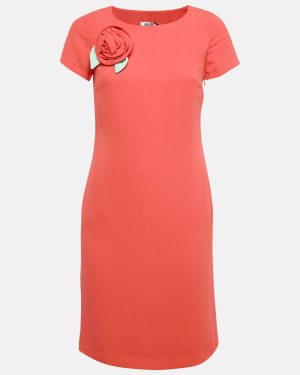 Moschino Cheap and Chic Red Chiffon Corsage Rose Detail Shift Dress S