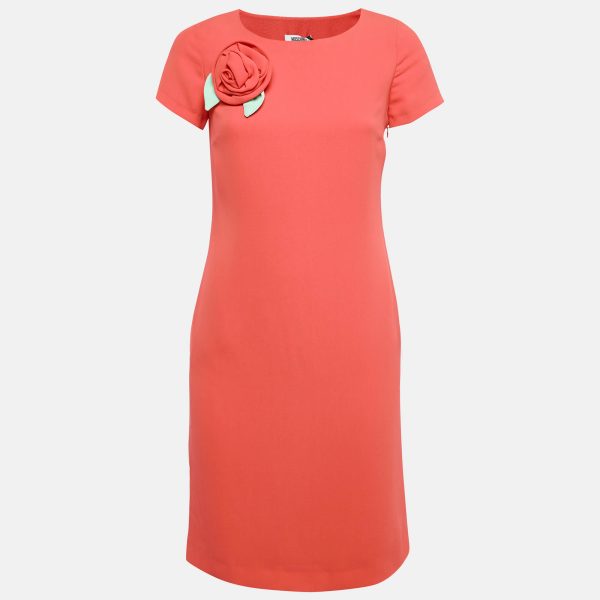 Moschino Cheap and Chic Red Chiffon Corsage Rose Detail Shift Dress S