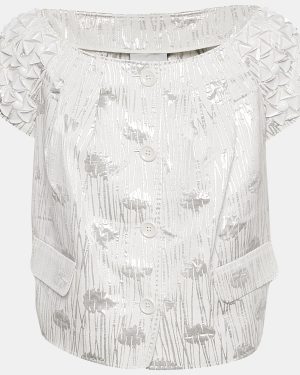 Moschino Cheap and Chic White/Silver Cotton Lurex Button Front Blouse L