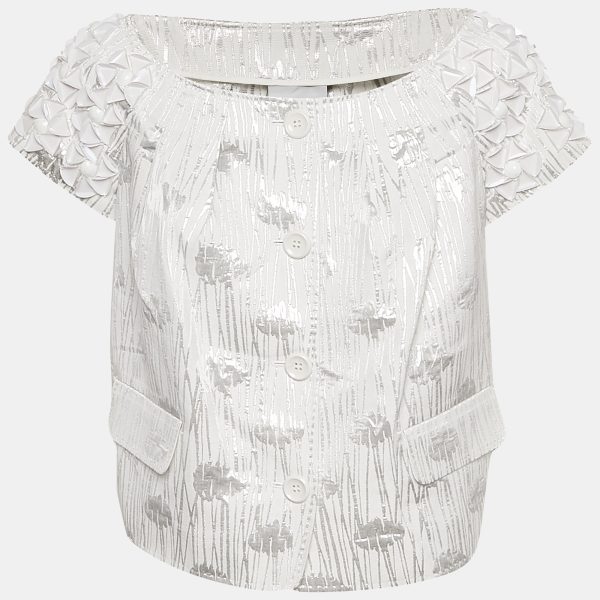 Moschino Cheap and Chic White/Silver Cotton Lurex Button Front Blouse L