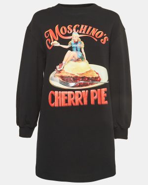Moschino Couture Black Cherry Pie Print Cotton Long Sleeve Jumper Dress S