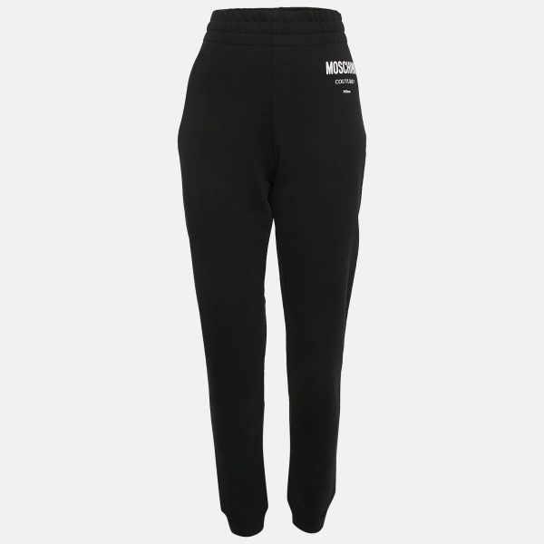 Moschino Couture Black Logo Print Cotton Knit Joggers M