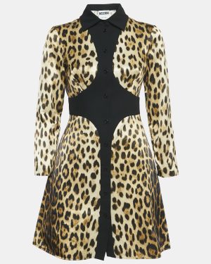 Moschino Couture Brown Leopard Print Cotton Blend Shirt Dress S