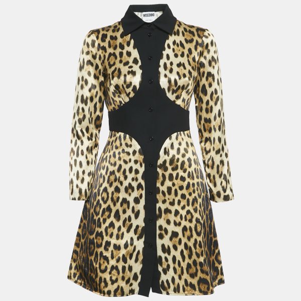 Moschino Couture Brown Leopard Print Cotton Blend Shirt Dress S
