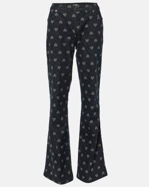 Moschino Jeans Dark Blue Hearts Patterned Denim Flared Jeans L Waist 28"