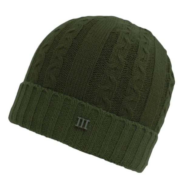 Moss Green Colour Block Knitted Beanie Hat with Metal Tresanti Logo
