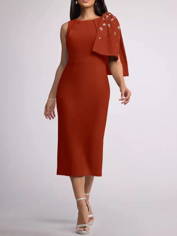 Mother Dress Jewel Neck Sleeveless Sheath Bows Tea-Length Wedding Guest Dresses