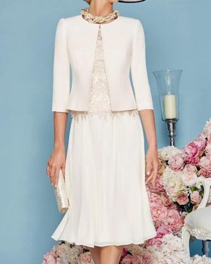 Mother Dress Jewel Neck Three Quaters Sleeves Tea-Length A-Line Guest Dresses For Wedding