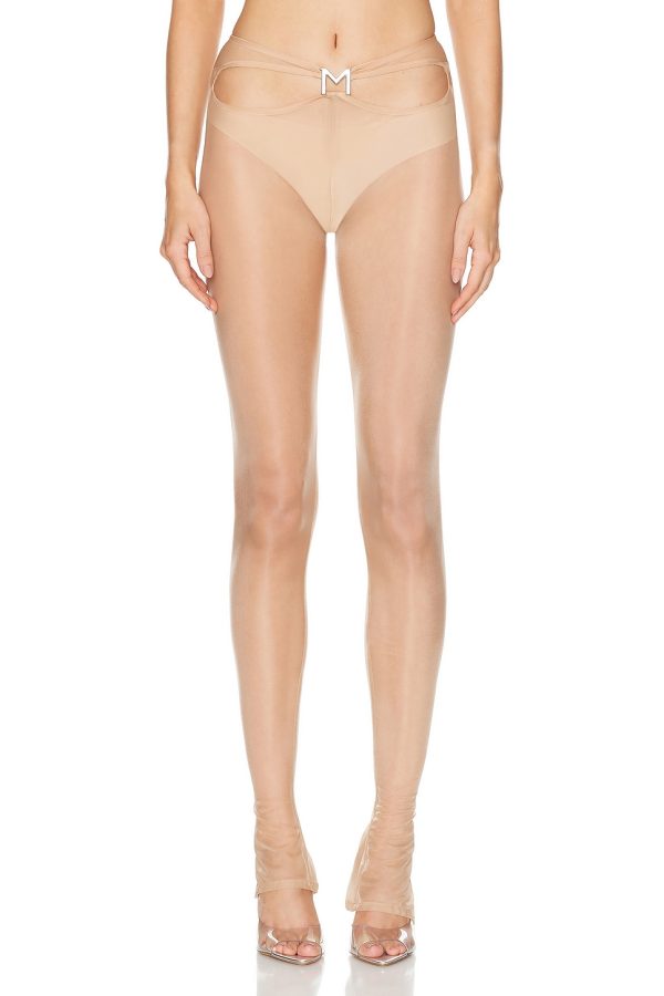 Mugler Cut Out Skinny Leg Pant in Beige - Tan. Size 34 (also in 36).