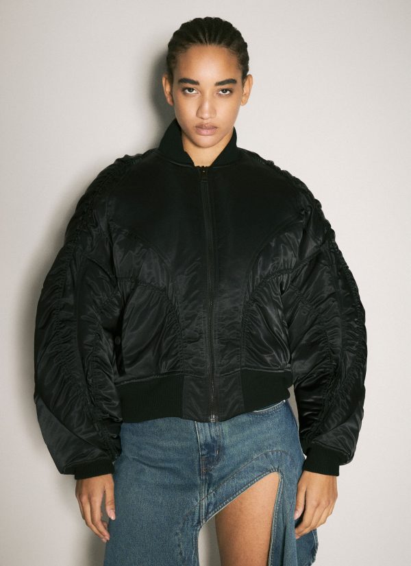 Mugler Satin Bomber Jacket - Woman Jackets Black M