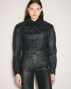 Mugler Waxed Denim Jacket - Woman Jackets Black Fr - 36