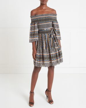 Multi/Blue Printed Gia Bardot Mini Dress