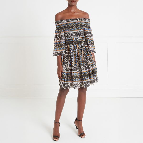 Multi/Blue Printed Gia Bardot Mini Dress