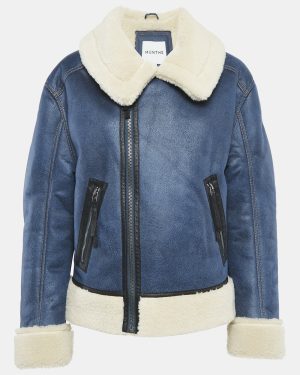 Munthe Blue Shearling and Leather Tishia Jacket S