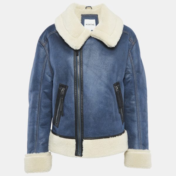 Munthe Blue Shearling and Leather Tishia Jacket S