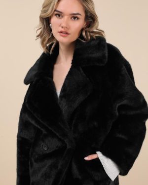 Murial Black Faux Fur Double-Breasted Coat