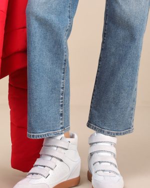 Mustang White Suede High-Top Wedge Sneakers