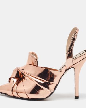 N21 Metallic Rose Gold Leather Lamé Slingback Mules Size 40