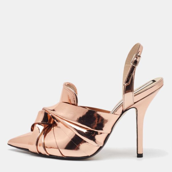 N21 Metallic Rose Gold Leather Lamé Slingback Mules Size 40