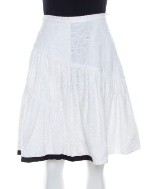 N21 White Cotton Lace Paneled A Line Skirt S