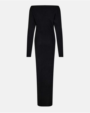 NAKED WARDROBE Knit Off-Shoulder Sweater Maxi Dress - Black