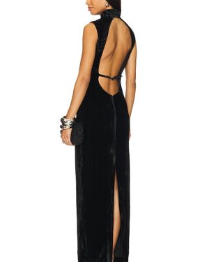 NBD Crinkled Velvet Backless Dress in Black. Size M, S, XL, XS, XXS.