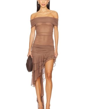 NBD Fernanda High Low Dress in Brown. Size XL.