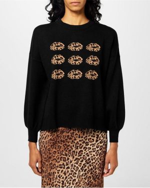 NEVER FULLY DRESSED Leopard Lips Copenhagen Jumper - Black