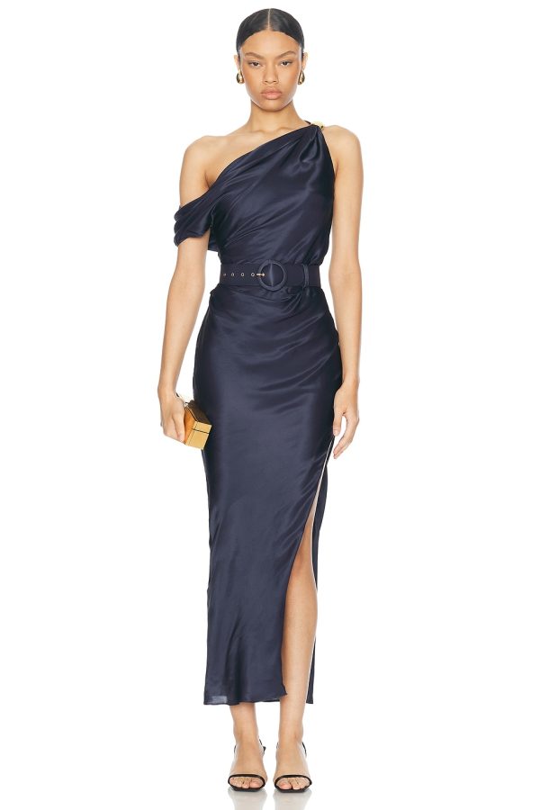 NICHOLAS Halle Off Shoulder Dress in Ink - Navy. Size 6 (also in ).