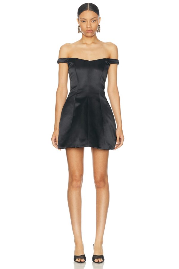 NICHOLAS Lima Off Shoulder Mini Dress in Black - Black. Size 0 (also in 10, 2, 4).