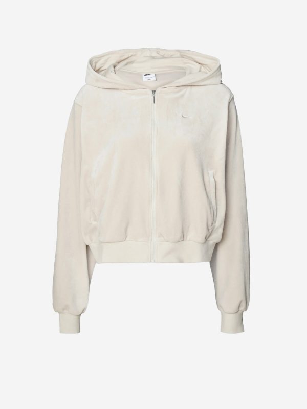 NIKE_Beige velour sweatshirt with hood and zipper_Beige_S_Women