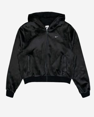 NIKE_Black velour sweatshirt with hood and zipper_Black_XS_Women