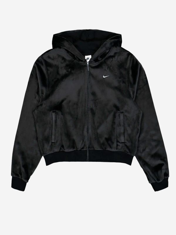 NIKE_Black velour sweatshirt with hood and zipper_Black_XS_Women