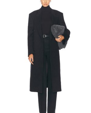 NILI LOTAN Edmont Double Breasted Long Coat in Charcoal - Black. Size L (also in ).
