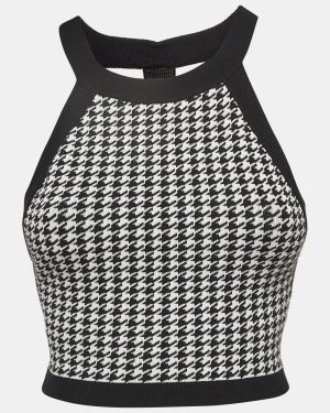 Nagnata Black Houndstooth Strap Back Crop Top M