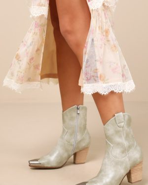 Naiya Green Western Ankle Boots