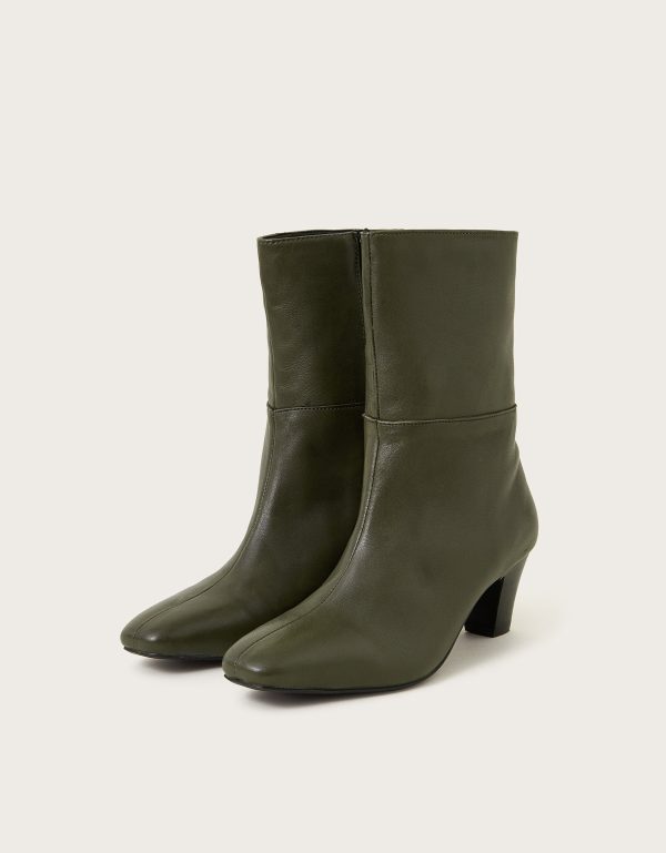 Nancy Leather Heeled Boots Green