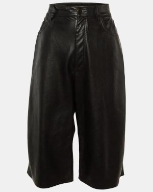 Nanushka Black Faux Leather Wide Leg Capri Pants L