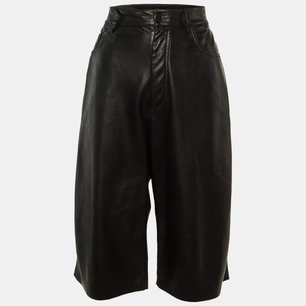 Nanushka Black Faux Leather Wide Leg Capri Pants L