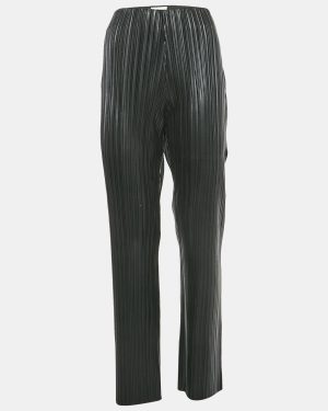 Nanushka Black Pleated Faux Leather Wide Leg Trousers L