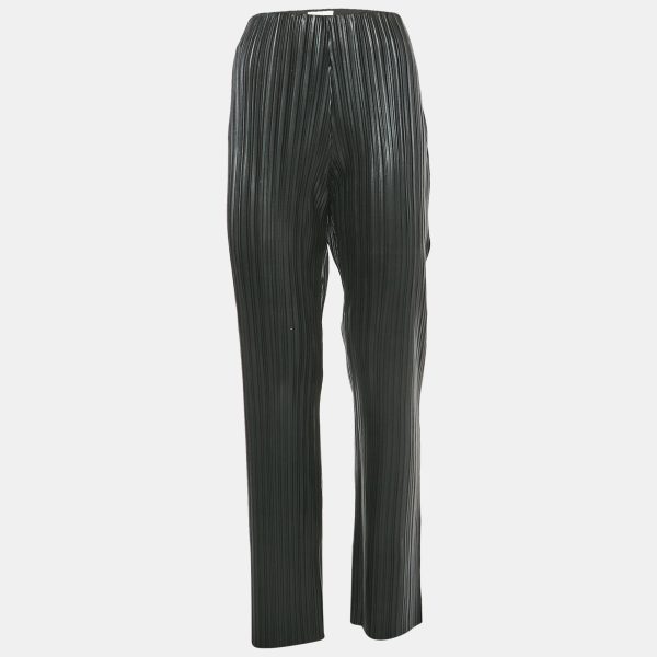 Nanushka Black Pleated Faux Leather Wide Leg Trousers L