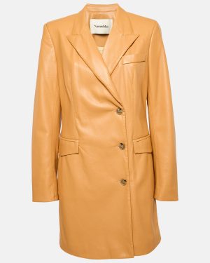 Nanushka Brown Faux Leather Double Breasted Coat S